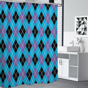 Blue Black And Purple Argyle Print Premium Shower Curtain