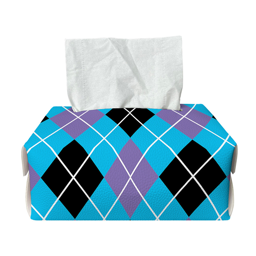 Blue Black And Purple Argyle Print Rectangle Tissue Box Cover