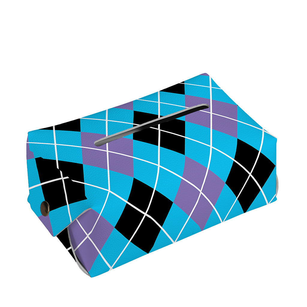 Blue Black And Purple Argyle Print Rectangle Tissue Box Cover