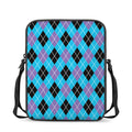 Blue Black And Purple Argyle Print Rectangular Crossbody Bag