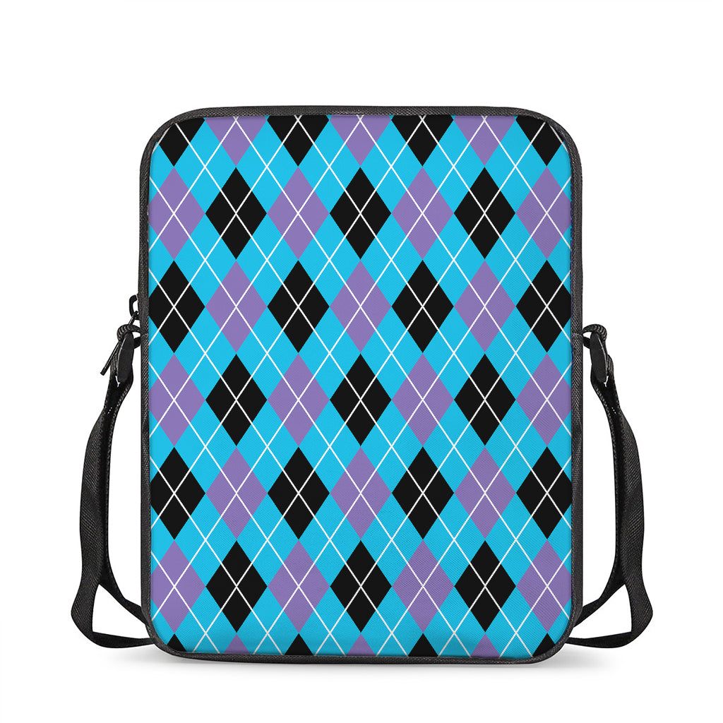 Blue Black And Purple Argyle Print Rectangular Crossbody Bag
