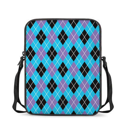 Blue Black And Purple Argyle Print Rectangular Crossbody Bag