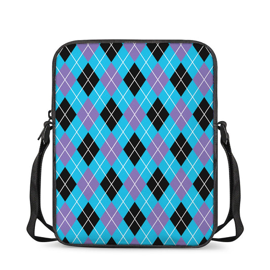 Blue Black And Purple Argyle Print Rectangular Crossbody Bag