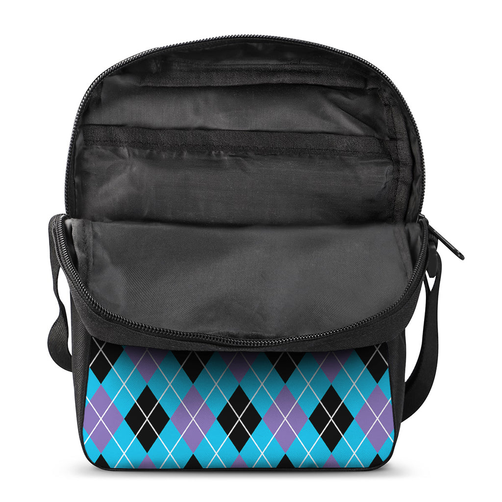 Blue Black And Purple Argyle Print Rectangular Crossbody Bag