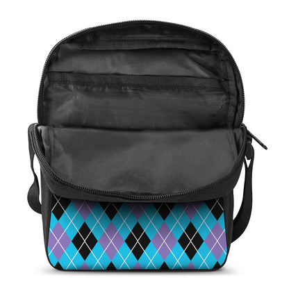 Blue Black And Purple Argyle Print Rectangular Crossbody Bag