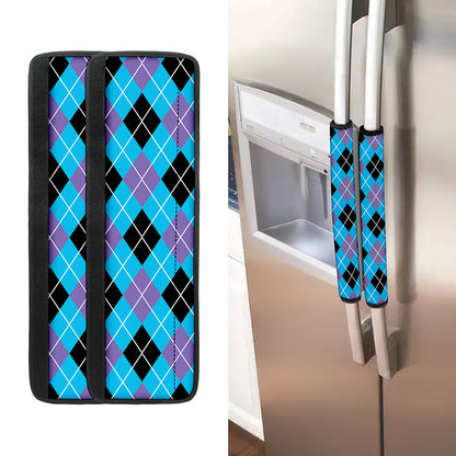 Blue Black And Purple Argyle Print Refrigerator Handle Covers