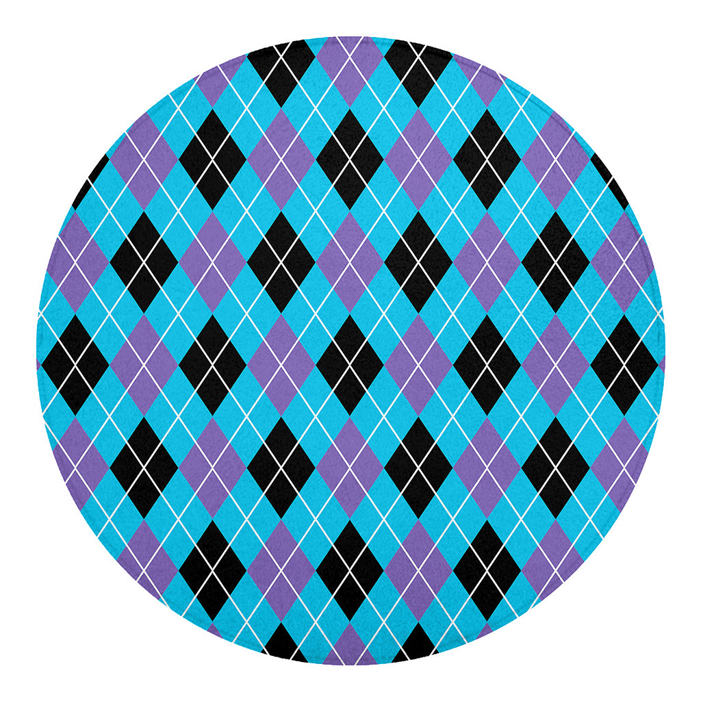 Blue Black And Purple Argyle Print Round Blanket