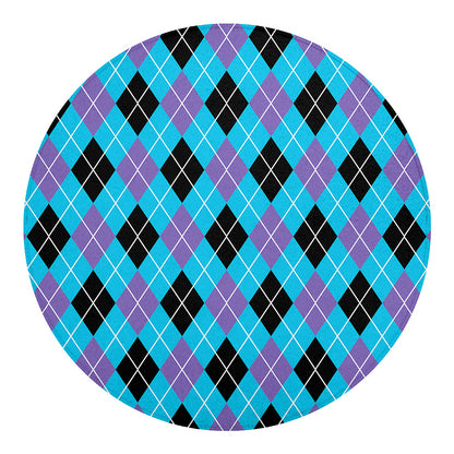 Blue Black And Purple Argyle Print Round Blanket