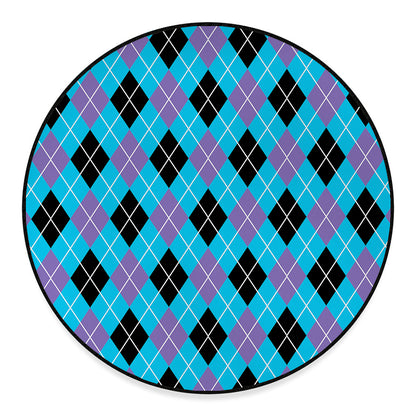 Blue Black And Purple Argyle Print Round Floor Mat