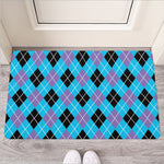 Blue Black And Purple Argyle Print Rubber Doormat