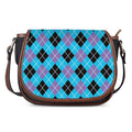 Blue Black And Purple Argyle Print Saddle Bag
