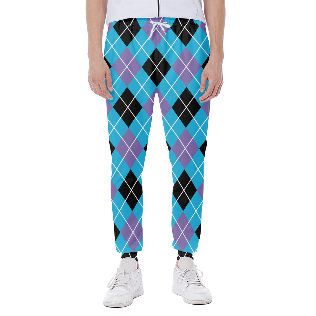 Blue Black And Purple Argyle Print Scuba Joggers