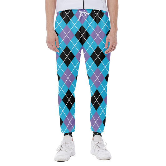 Blue Black And Purple Argyle Print Scuba Joggers