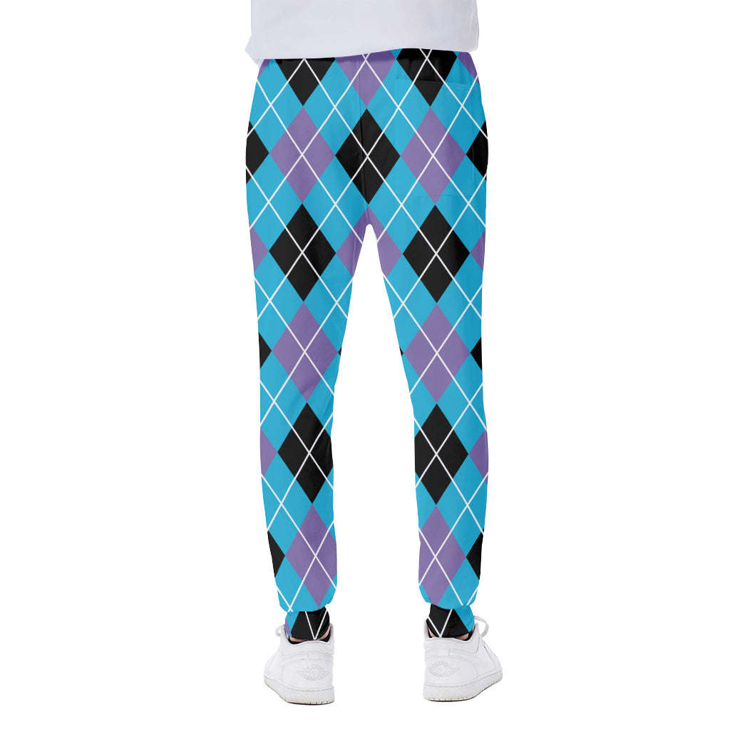 Blue Black And Purple Argyle Print Scuba Joggers