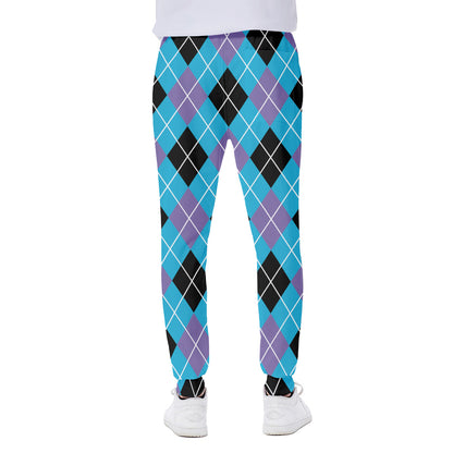 Blue Black And Purple Argyle Print Scuba Joggers