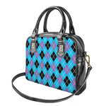 Blue Black And Purple Argyle Print Shoulder Handbag