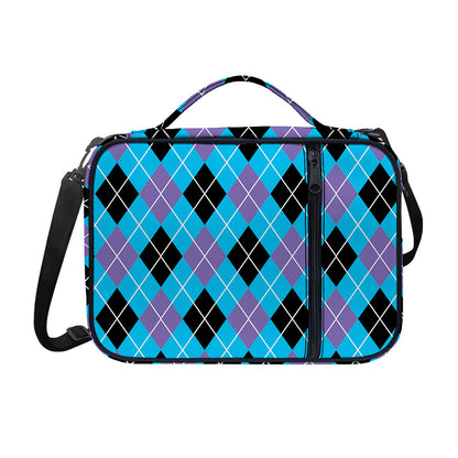Blue Black And Purple Argyle Print Shoulder Strap Bible Bag