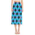 Blue Black And Purple Argyle Print Side Slit Midi Skirt