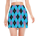 Blue Black And Purple Argyle Print Side Slit Mini Skirt