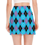 Blue Black And Purple Argyle Print Side Slit Mini Skirt