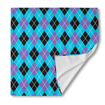 Blue Black And Purple Argyle Print Silk Bandana
