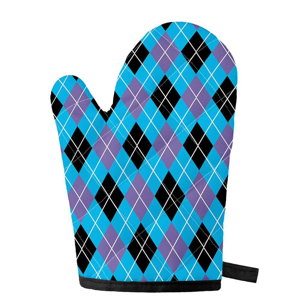 Blue Black And Purple Argyle Print Single Oven Mitt