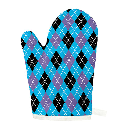 Blue Black And Purple Argyle Print Single Oven Mitt