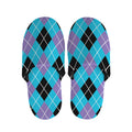 Blue Black And Purple Argyle Print Slippers