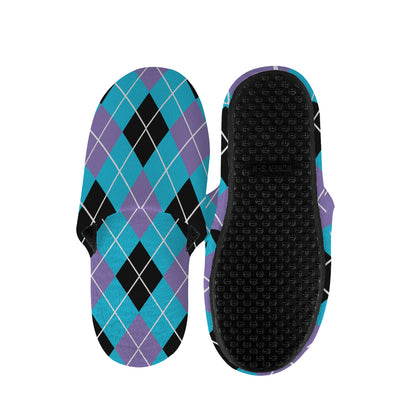 Blue Black And Purple Argyle Print Slippers
