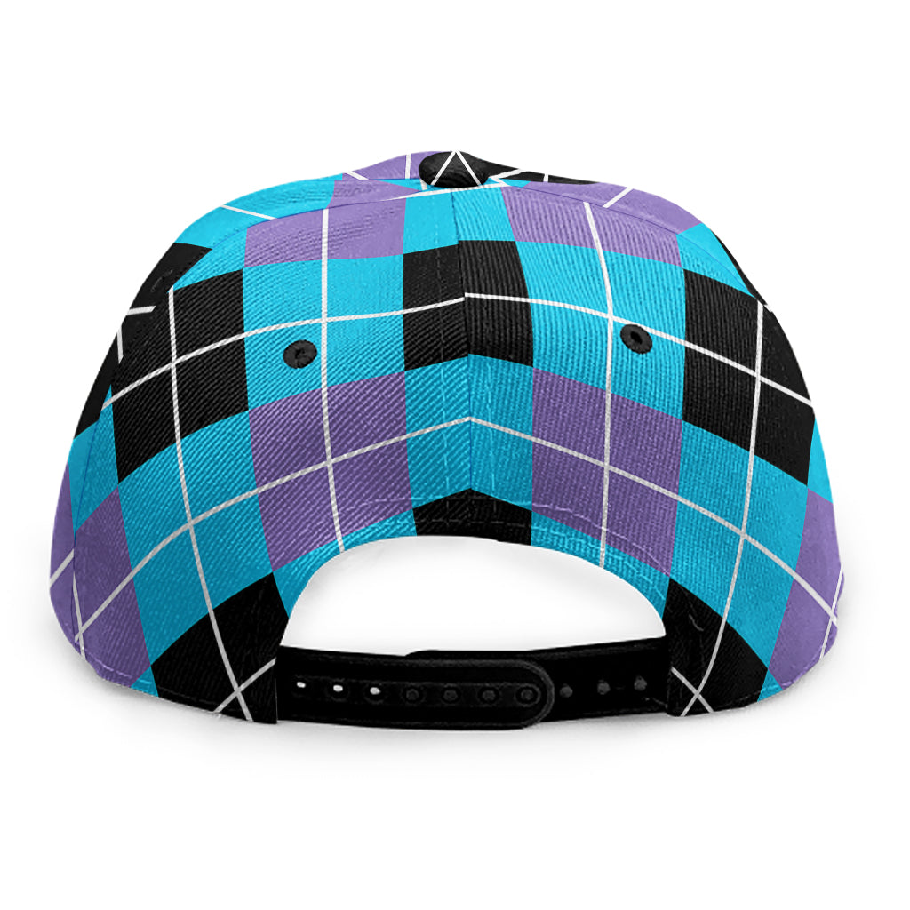 Blue Black And Purple Argyle Print Snapback Cap