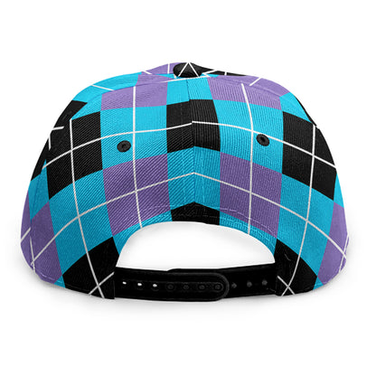 Blue Black And Purple Argyle Print Snapback Cap