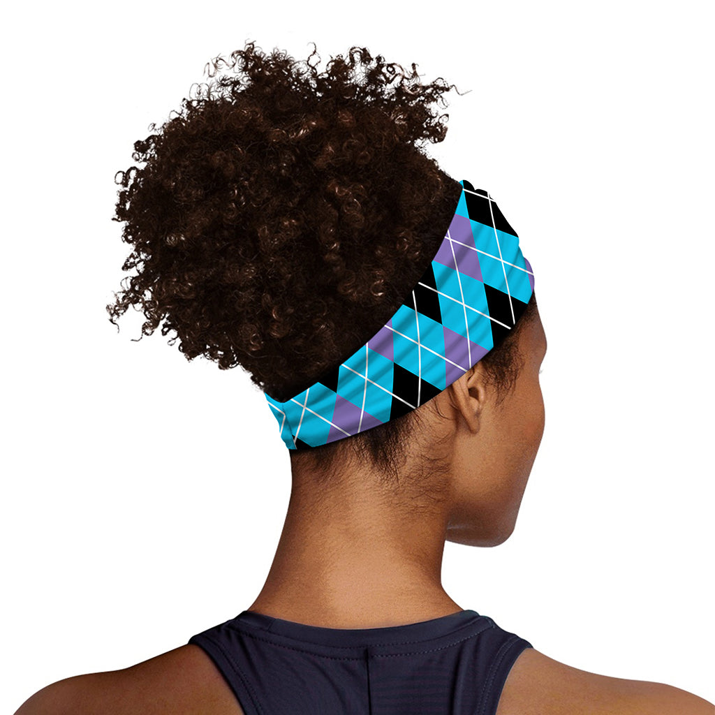 Blue Black And Purple Argyle Print Sports Headband