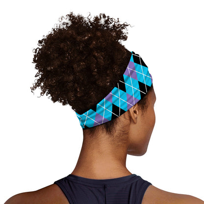 Blue Black And Purple Argyle Print Sports Headband