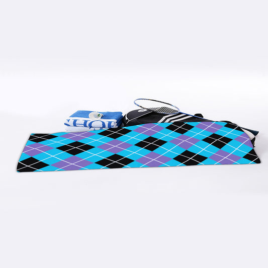 Blue Black And Purple Argyle Print Sports Towel