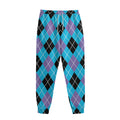Blue Black And Purple Argyle Print Sweatpants