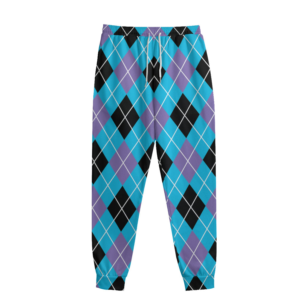 Blue Black And Purple Argyle Print Sweatpants