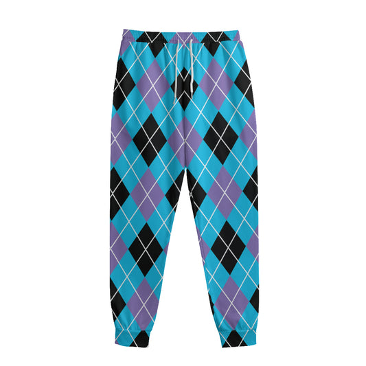 Blue Black And Purple Argyle Print Sweatpants