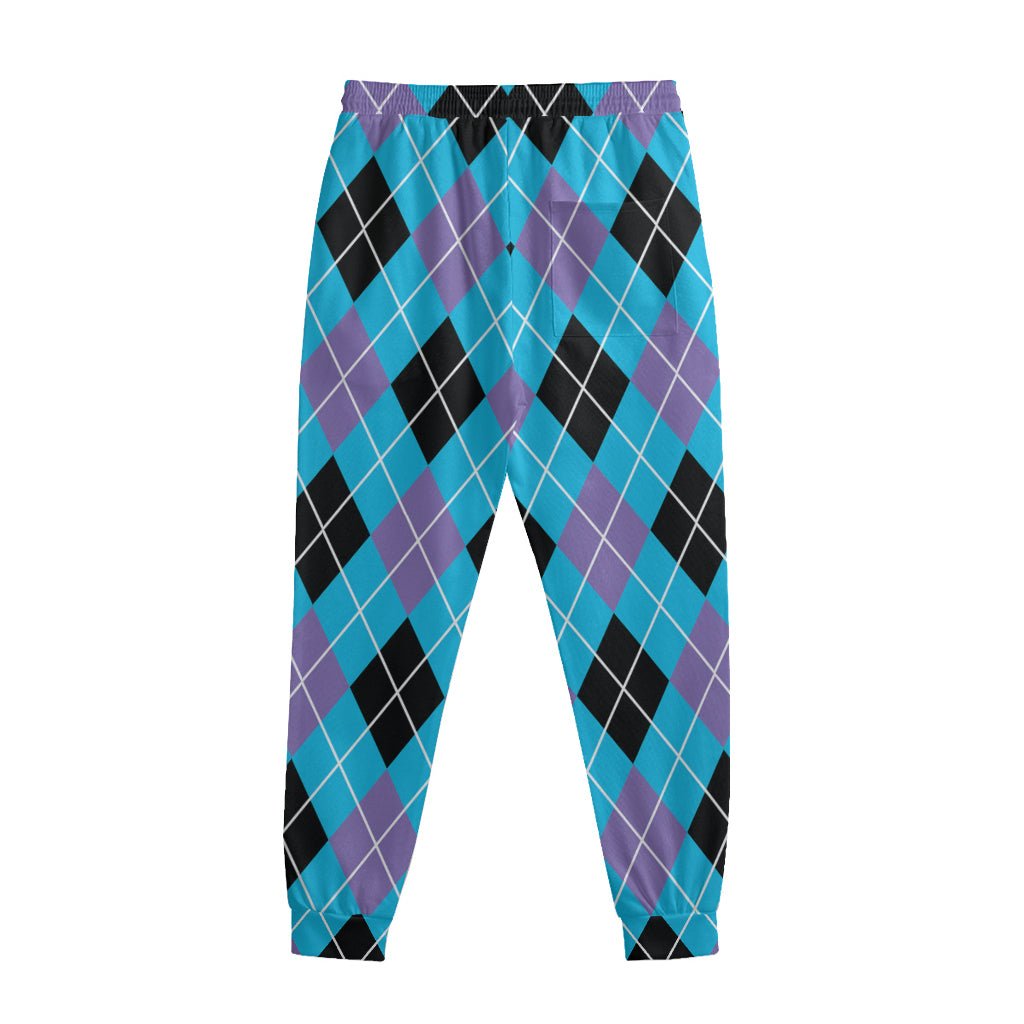 Blue Black And Purple Argyle Print Sweatpants