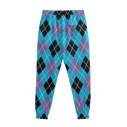 Blue Black And Purple Argyle Print Sweatpants