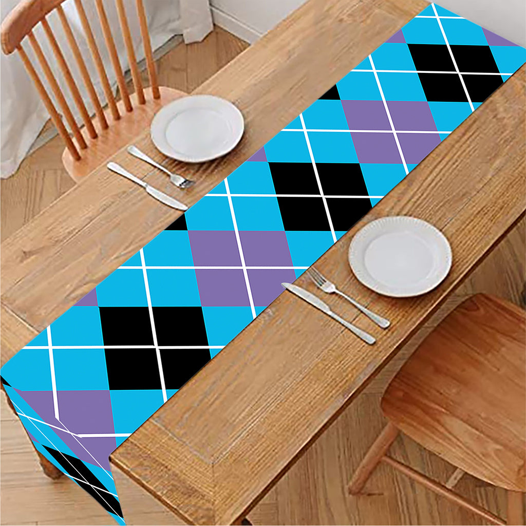 Blue Black And Purple Argyle Print Table Runner