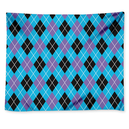 Blue Black And Purple Argyle Print Tapestry