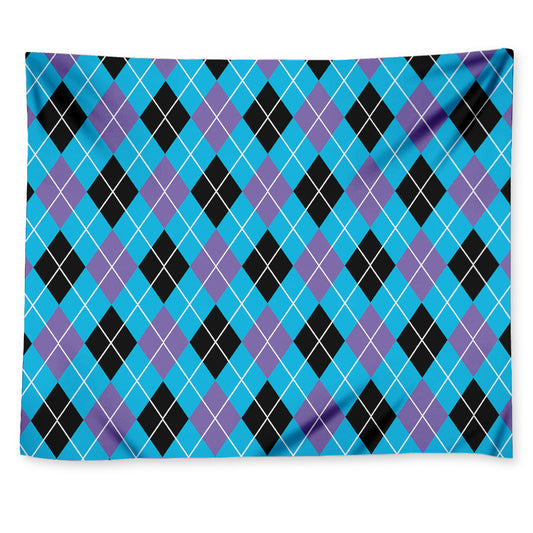 Blue Black And Purple Argyle Print Tapestry