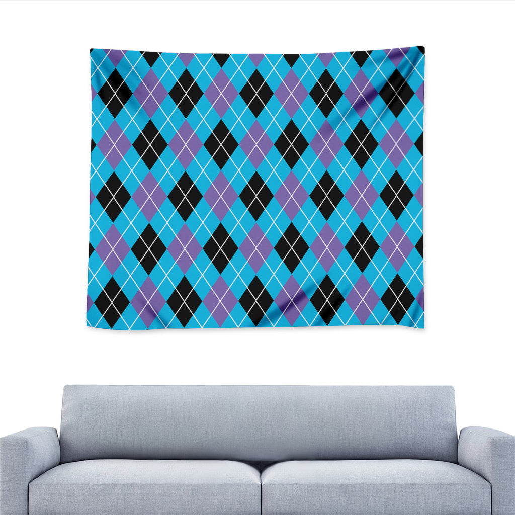 Blue Black And Purple Argyle Print Tapestry