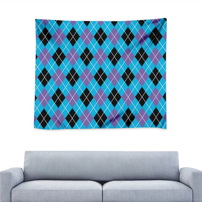 Blue Black And Purple Argyle Print Tapestry