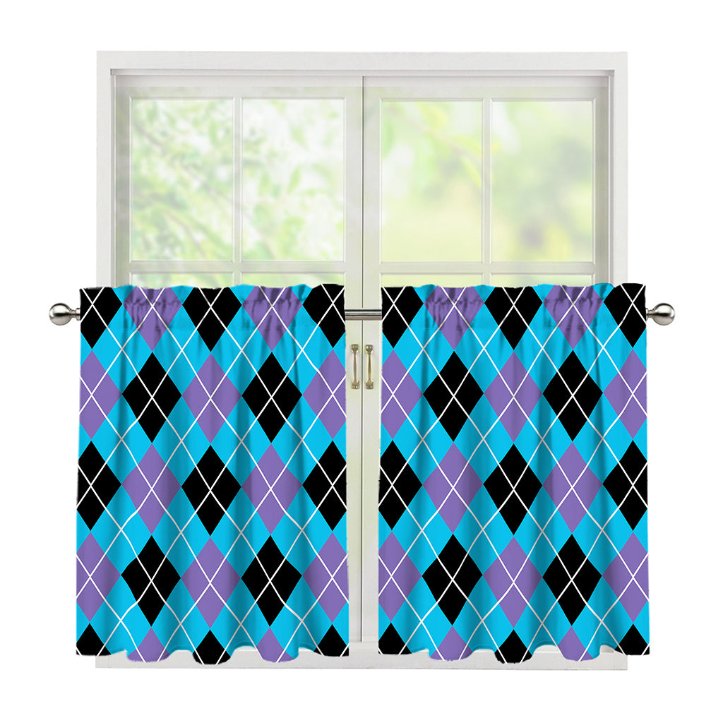 Blue Black And Purple Argyle Print Tier Curtains
