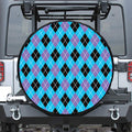 Blue Black And Purple Argyle Print Tire Cover