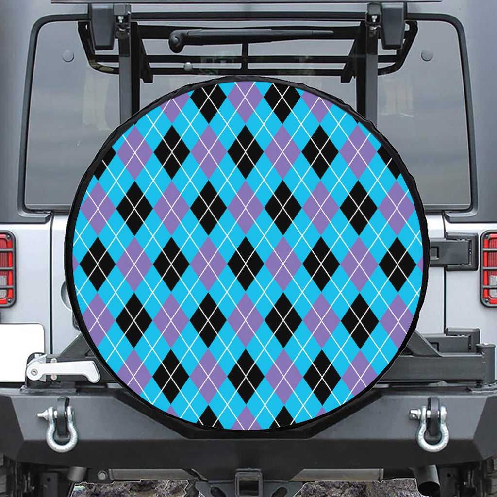 Blue Black And Purple Argyle Print Tire Cover