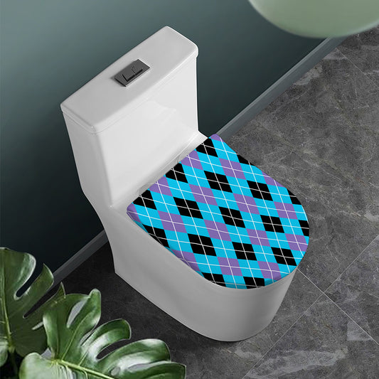 Blue Black And Purple Argyle Print Toilet Lid Cover