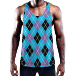 Blue Black And Purple Argyle Print Training Tank Top