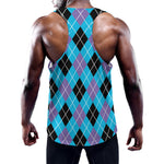 Blue Black And Purple Argyle Print Training Tank Top